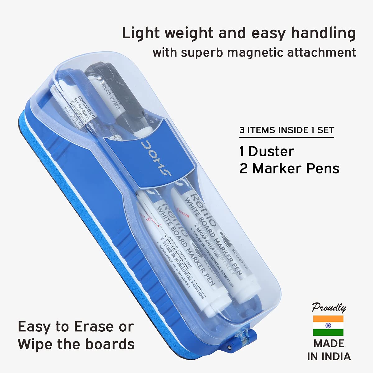 Doms Magnetic Whiteboard Duster With 2 Whiteboard Marker
