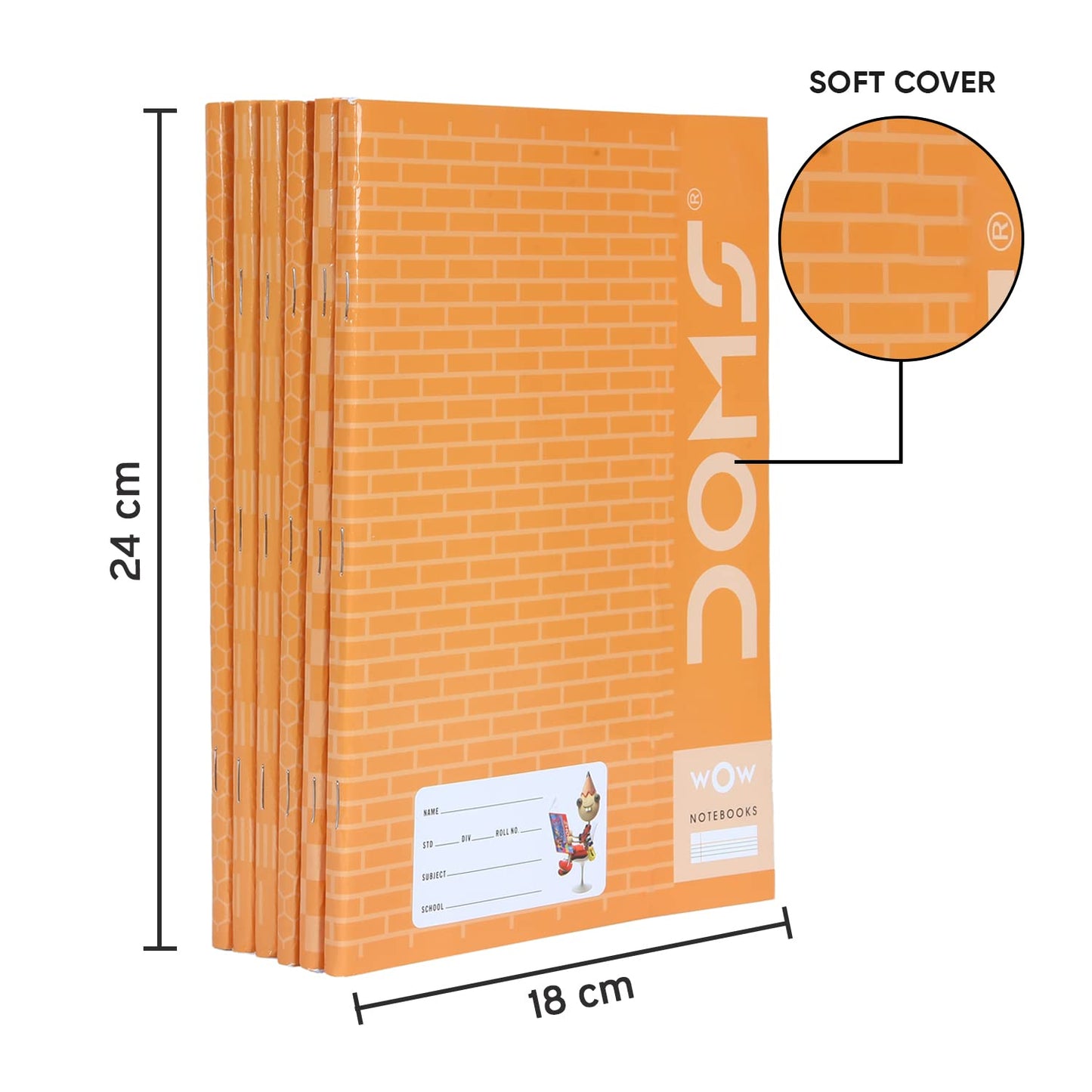 Doms Brown Cover Notebook | Single Line | 57GSM | 172 Pages | 18 x 24 cm | Pack of 6