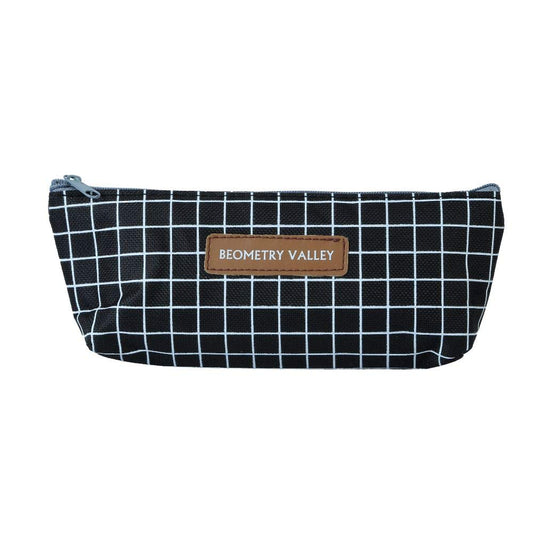 Ondesk Essentials Black Checks Pencil Pouch | Large Pencil Pen Case with Zipper Closure | Student School Supplies | Office Stationery Pen Storage Bag | Black Checks, Pack Of 1
