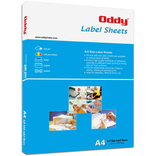 Oddy A4 Paper Label Stickers for Laser & Inkjet Printers | 14 Labels per Sheet - Pack of 100 Sheets | for Shipping, Address, Folders, Industrial use