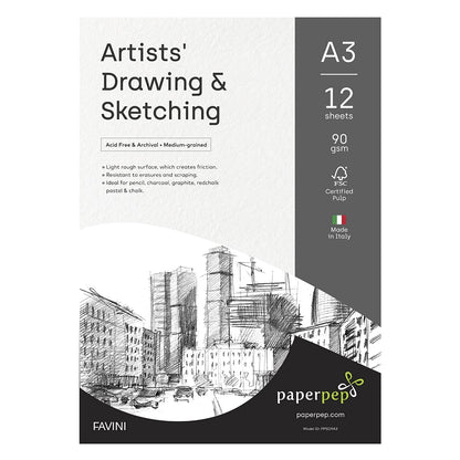 Paper Pep Artists' Sketching & Drawing Paper 90Gsm A3 Pack Of 12