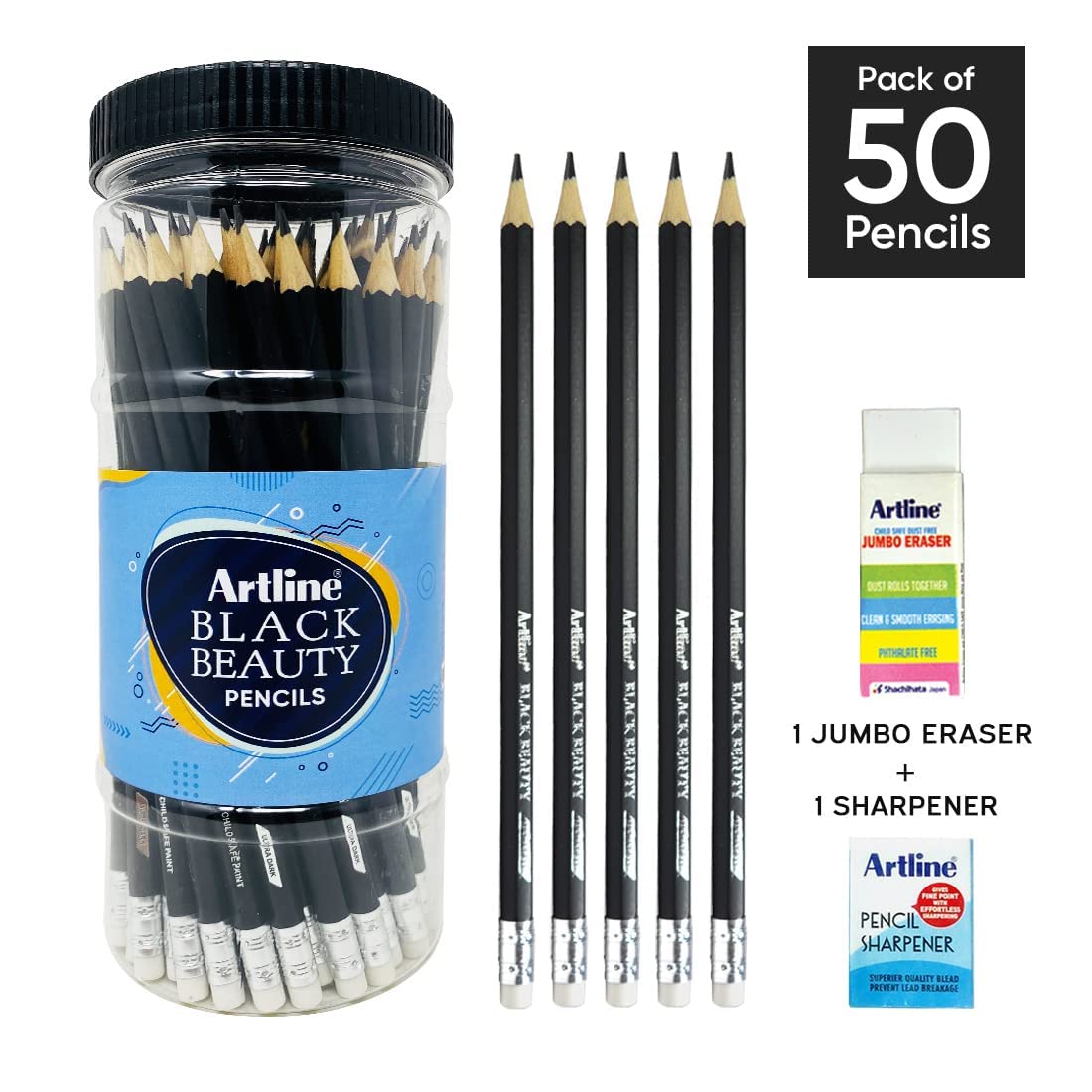 Artline Black Beauty Ultra Dark & Smooth Writing Pencil Jar Pack