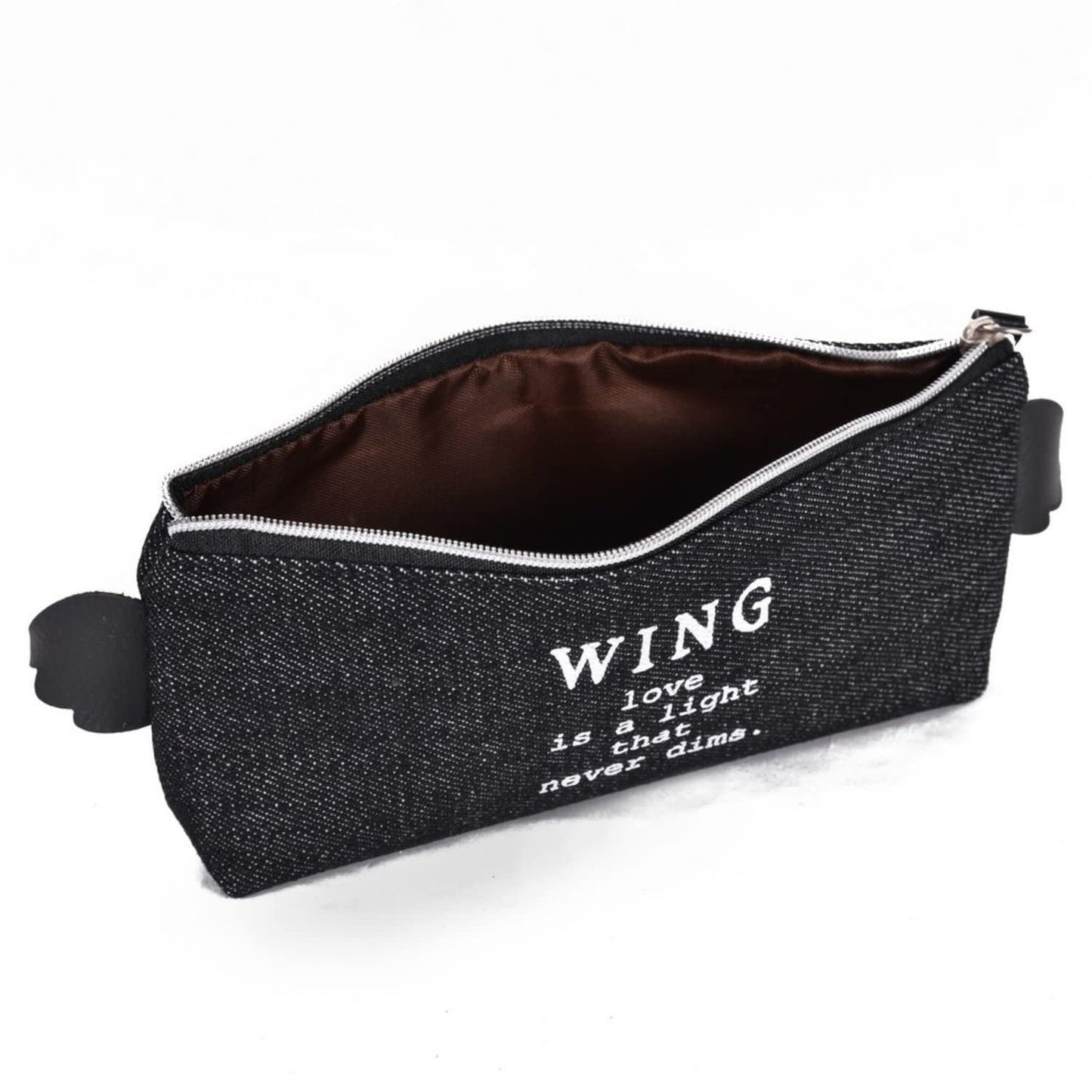 Ondesk Essentials Jeans Wing Love Pencil Pouch | Large Pencil Pen Case with Zipper Closure | Student School Supplies | Office Stationery Pen Storage Bag | Black, Pack Of 1