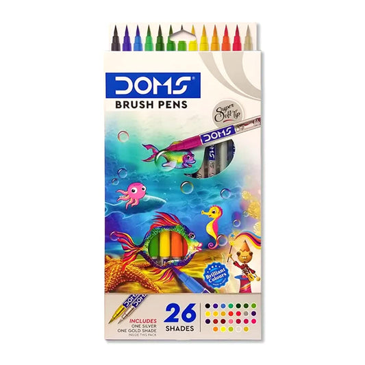 DOMS Brush Pens 26 Shades Includes 1 Silver 1 Gold Shade , Multicolour Pack of 1