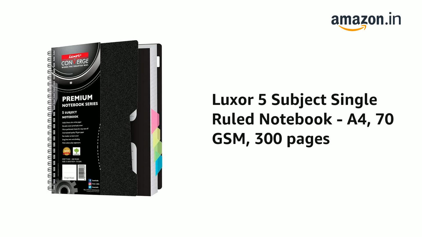 Luxor 5 Subject Notebook, A4-300 Page