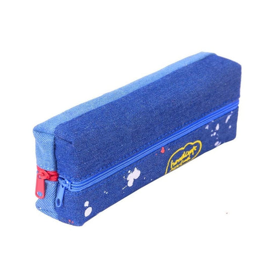 Ondesk Essentials Hand Craft Series Double Layer Pencil Pouch | Large Pencil Pen Case with Zipper Closure | Student School Supplies | Office Stationery Pen Storage Bag | Blue-Yellow, Pack of 1