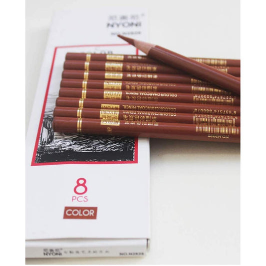 Ondesk Artics Artists' Brown Charcoal Drawing Medium Colour Pencil Kit|4 mm,Round|For Beginners, Professionals & Artists|Ideal For Sketching, Painting, Drawing, Shading & Illustrations|Brown,Pack of 8