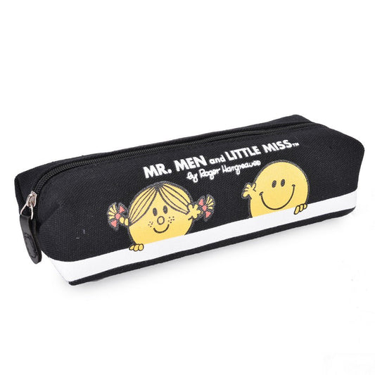 Ondesk Essentials Mr.Men&Little Miss Series Blue&Yellow Smiley Pencil Pouch | Large Pencil Pen Case with Zipper Closure | Student School Supplies | Office Stationery Pen Storage Bag | Black, Pack Of 1