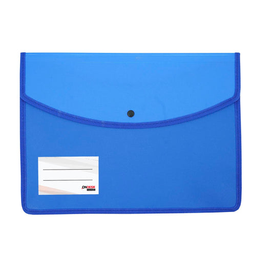 Ondesk Essentials Document Opaque Case File | Durable Plastic Document File Storage Bag With Snap Button| Folder for FC Size Documents | Blue, Pack of 1