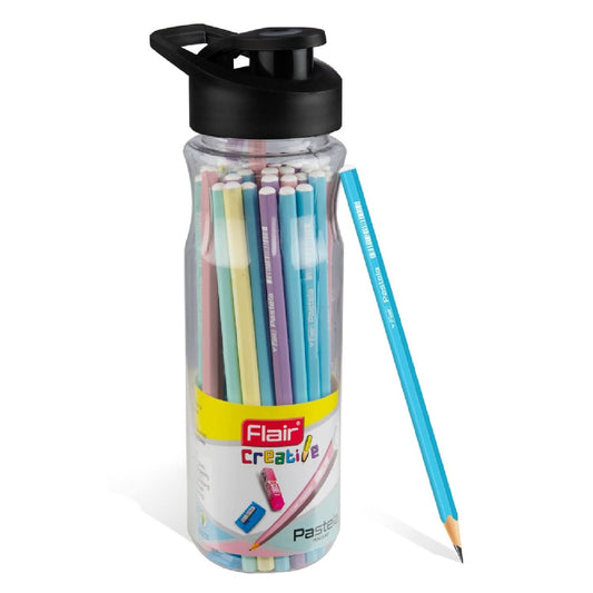 FLAIR Creative Series Pastela Pencil Kit Jar - Attractive Pencil Set - Stationery Kit for Gifting - Use for Writing, Drawing & Shading - 40 Pcs Pencils of Jar Set
