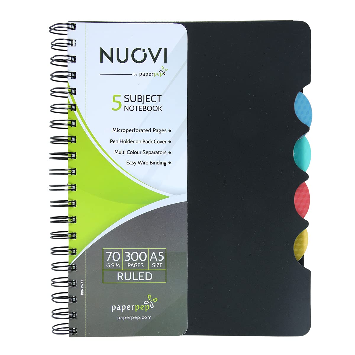 Paper Pep Nouvi 5 Subjects Single Ruled 70GSM 300 Pages A5 Notebook (Pack of 2)