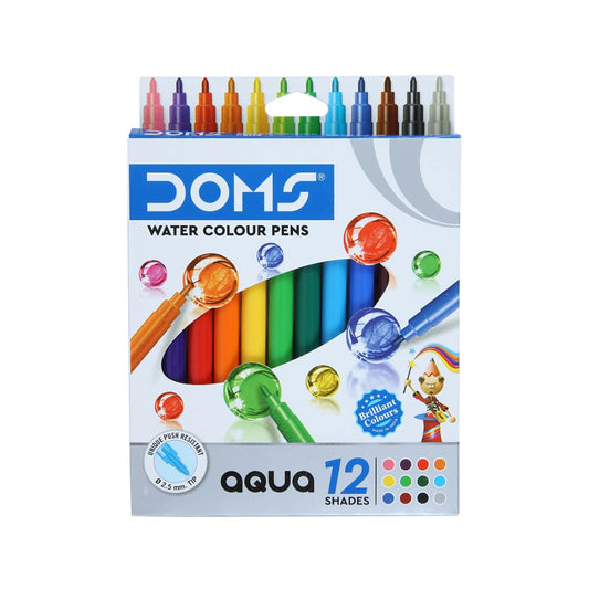 Doms Aqua Non-Toxic Watercolour Sketch Pen Set In Display Pack - 12 Assorted Shades