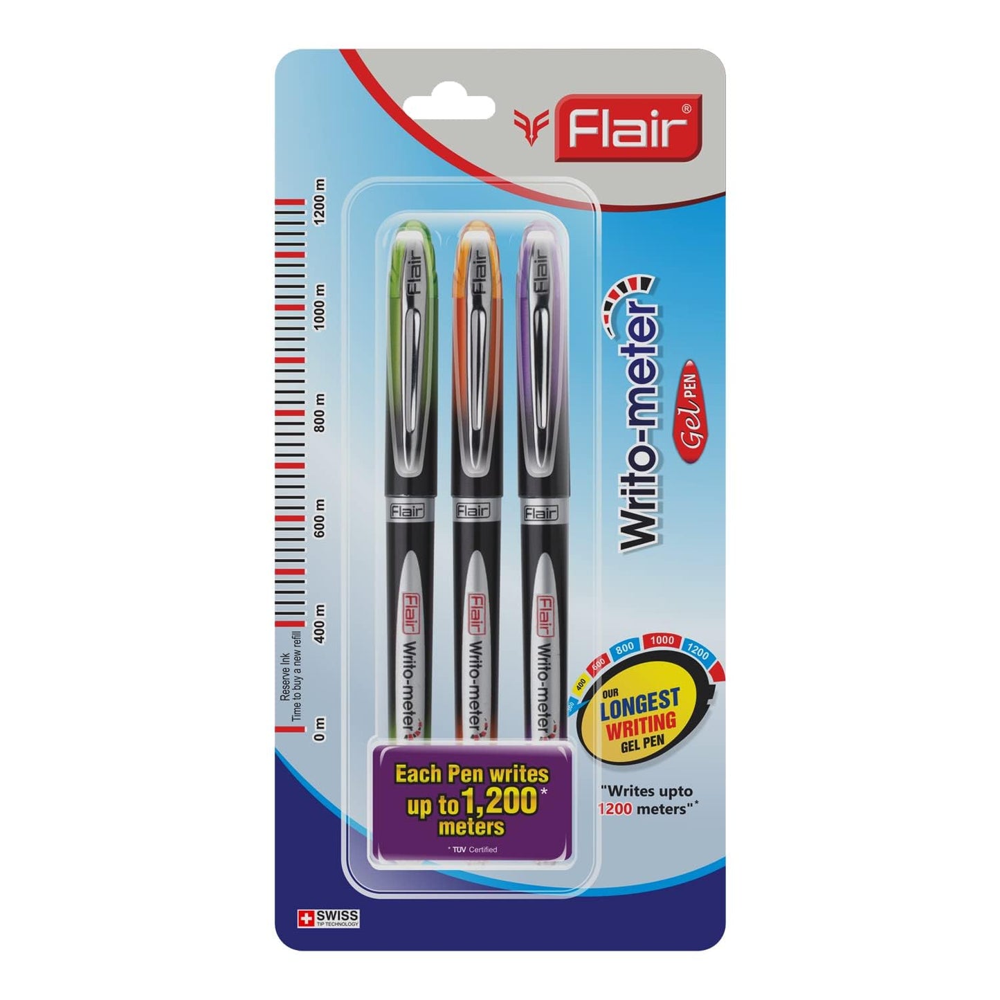 Flair Writometer Gel Pen Blister Pack - Blue Ink