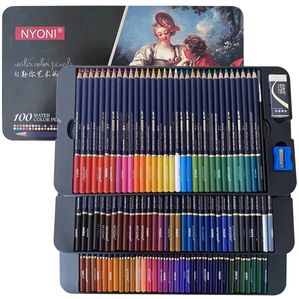 Ondesk Artics Artists' Fine Art Watercolour Pencil Set Tin Box Of 100 Assorted Shades | Perfect For Artists', Professionals & Students| Ideal For Sketching, Painting, Drawing, & Shading | Multicolour