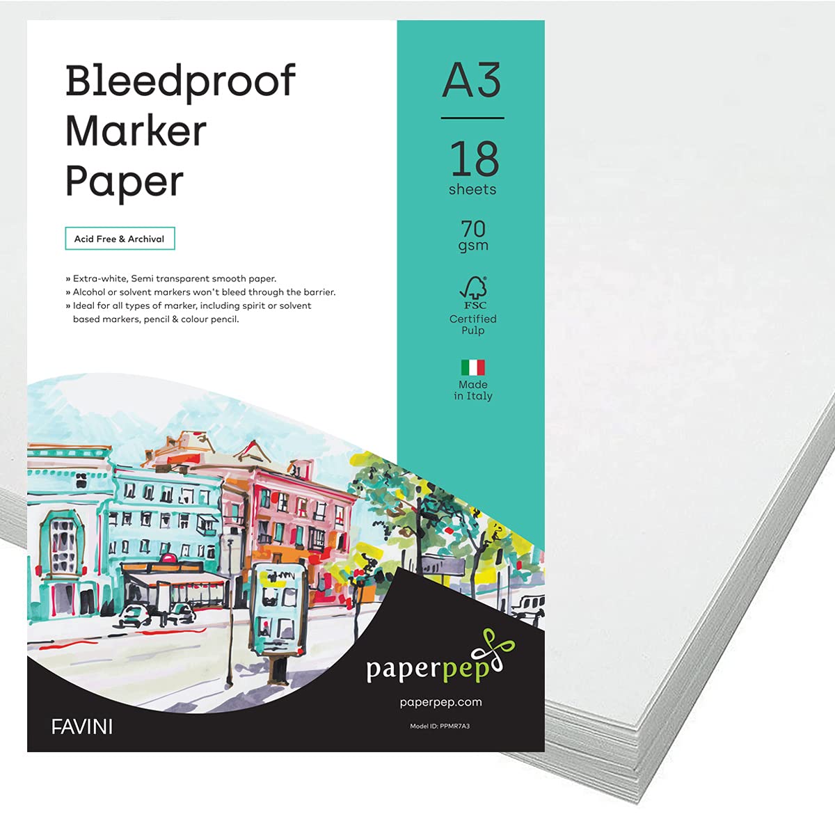 PaperPep Bleedproof Marker Paper 70GSM A3 Pack of 36 for Spirit or Solvent Based Markers, Pencil & Colour Pencil, Illustration, Design & Manga for Artists' & Amateurs