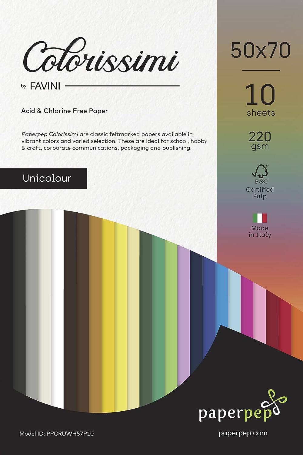 Paper Pep Colorissimi Card Stock 220GSM 50X70CM Cioccolato (Chocolate Brown) Unicolor Pack of 1 Sheet