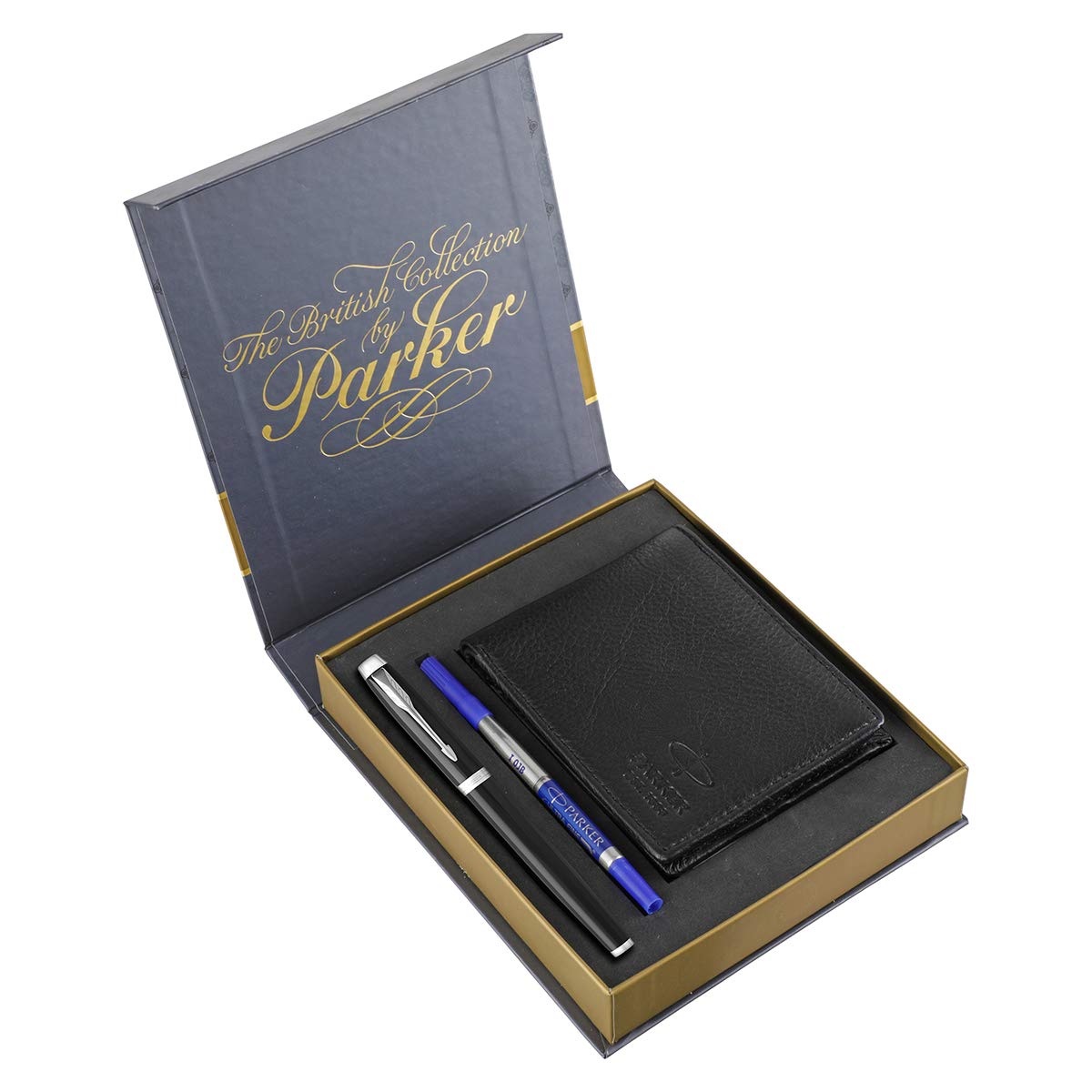 Parker IM Metal Black Roller Ball Pen with wallet (Chrome Trim)