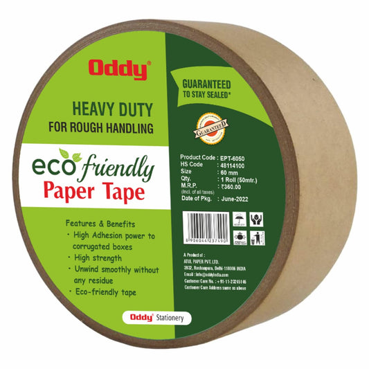 Oddy Heavy Duty, Eco Friendly Paper Adhesive Tape, Biodegradable Packing Tape for Cartons & Boxes | 60 MM Wide x 50 Meters Long