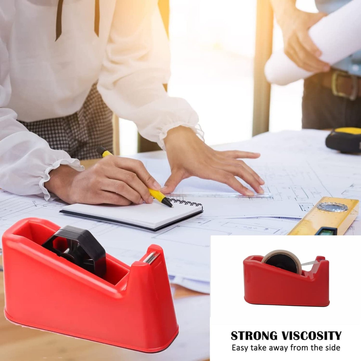 Oddy Anti-Skid Tape Dispenser/Hand Operated with Stainless Steel Cutter, Red Color with Free 12mm Tape Inside The Box/Suitable for 12, 18 & 24mm Width of Tapes