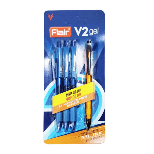 Flair V2 Retractable Gel Pen Blister Pack - Blue Ink