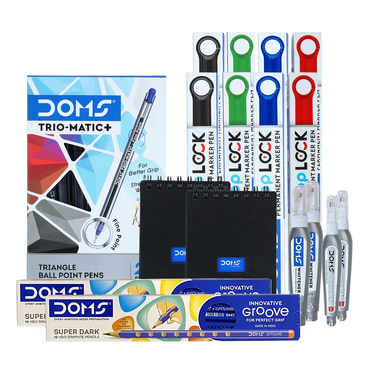 DOMS Office Smart Kit | Best for School, College & Office | 54 Assorted Items | Markers, Ball Pen, Graphite Pencil, Correction Pens, Pocket Dairy | DOMS Stationery | Stationery Items for Office