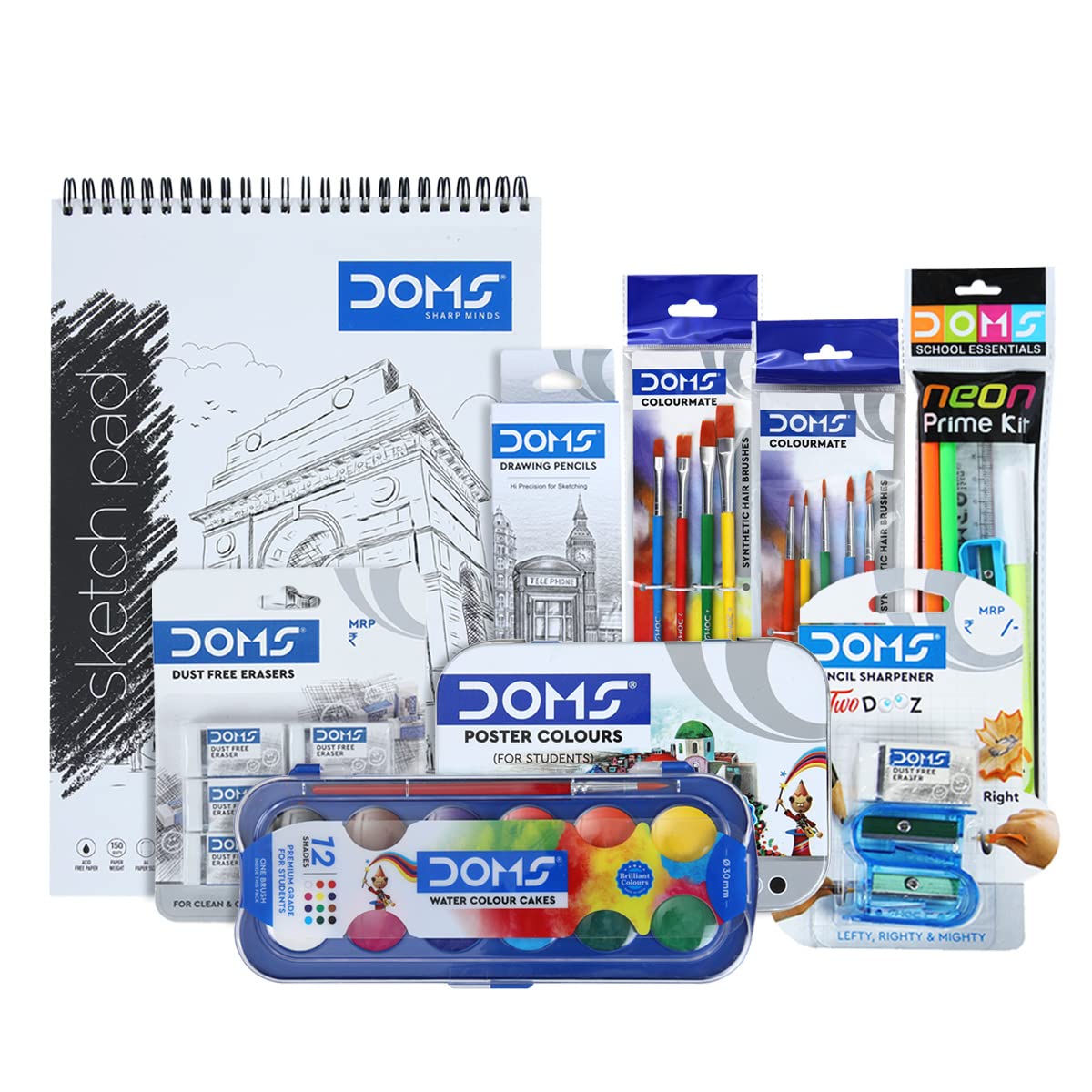 DOMS Painting Smart Kit Mega Gift Pack | Painting Set for Kids | Best for School, College & Office | 21 Assorted Items | Color Pencil, Sketching Pencil, Watercolor, Drawing Book | DOMS Stationery