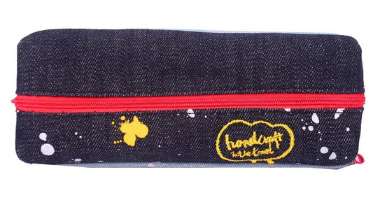 Ondesk Essentials Hand Craft Series Double Layer Pencil Pouch | Large Pencil Pen Case with Zipper Closure | Student School Supplies | Office Stationery Pen Storage Bag |Black-Yellow, Pack Of 1