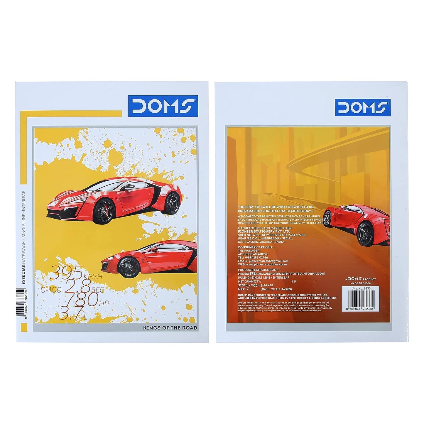 Doms Kings Of The Road Series Notebook | Single Line Interleaf | 57GSM | 172 Pages | 18 x 24 cm | Pack of 6