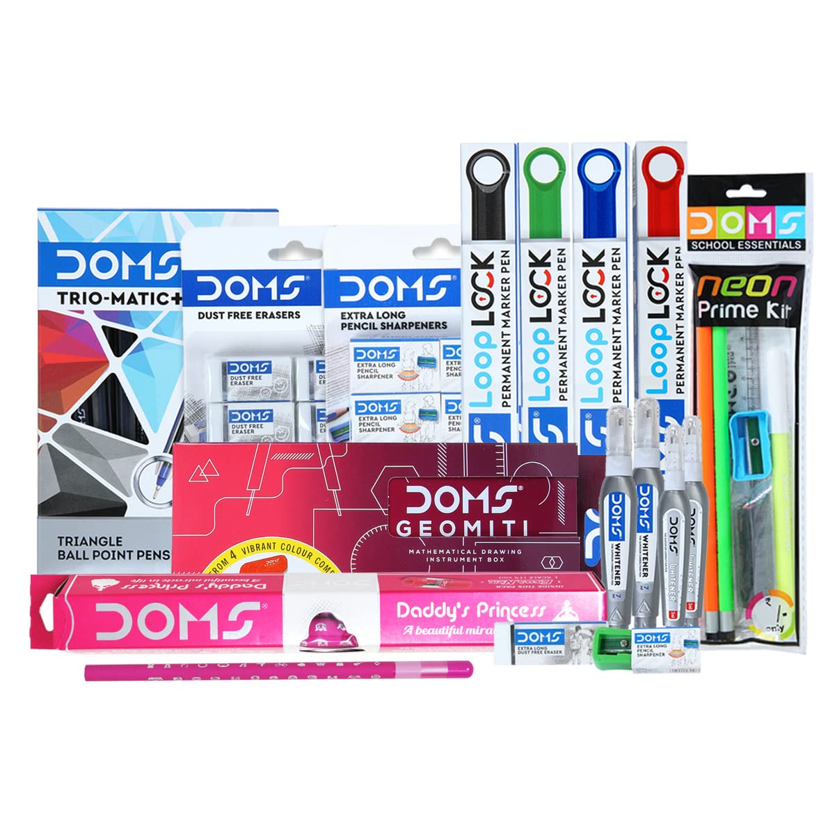 DOMS School Smart Kit for Girls | Best for School, College & Office | 52 Assorted Items | Graphite Pencil, Ball Pens, Geometry Box | DOMS Stationery | Stationery Items for School & Office