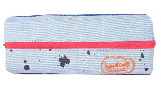 Ondesk Essentials Hand Craft Series Double Layer Pencil Pouch | Large Pencil Pen Case with Zipper Closure | Student School Supplies | Office Stationery Pen Storage Bag | Grey-Orange, Pack Of 1