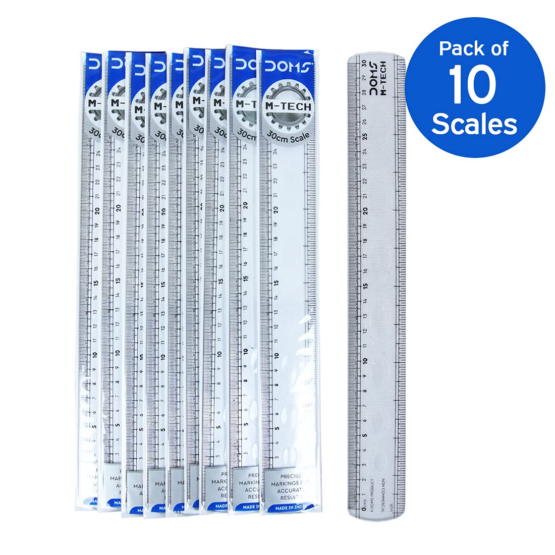 DOMS M Tech 30cm Transparent Scale (Pack of 10)