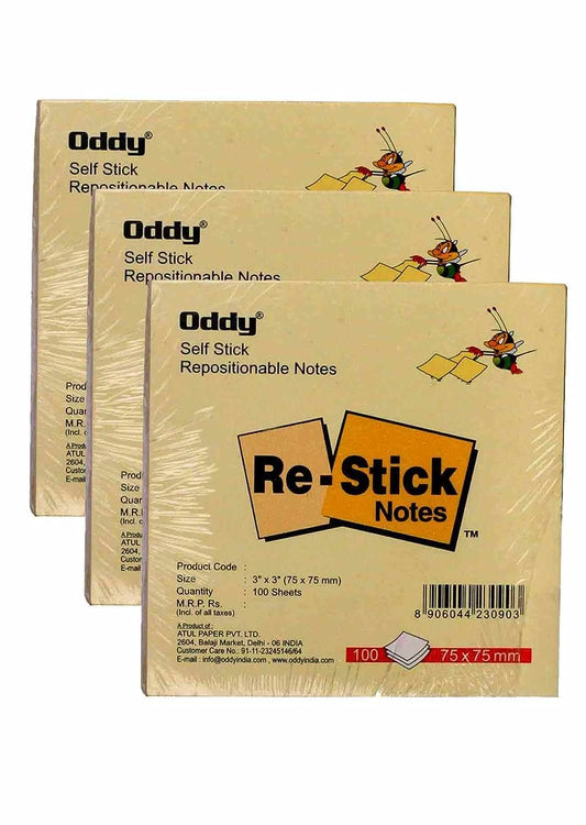 Oddy '3 x 3' Self Stick Repositionable Note Pad 100 Sheets (Set of 10)