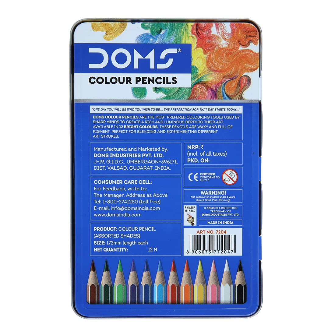 Doms 12 Shades Super Soft Color Pencils Flat Tin Box | Smooth Color Application | For Blending & Experimenting Different Art Strokes | Non-Toxic & Safe For Childrens | Pack of 1