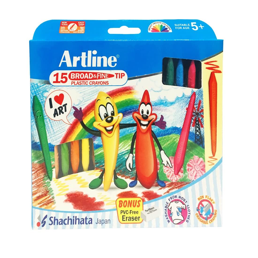 Artline Broad & Fine Tip Plastic Crayons Pack Of 15