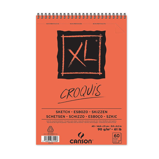Canson XL Croquis 90GSM Fine Grain A5 Paper Spiral Pad(Ivory, 60 Sheets)