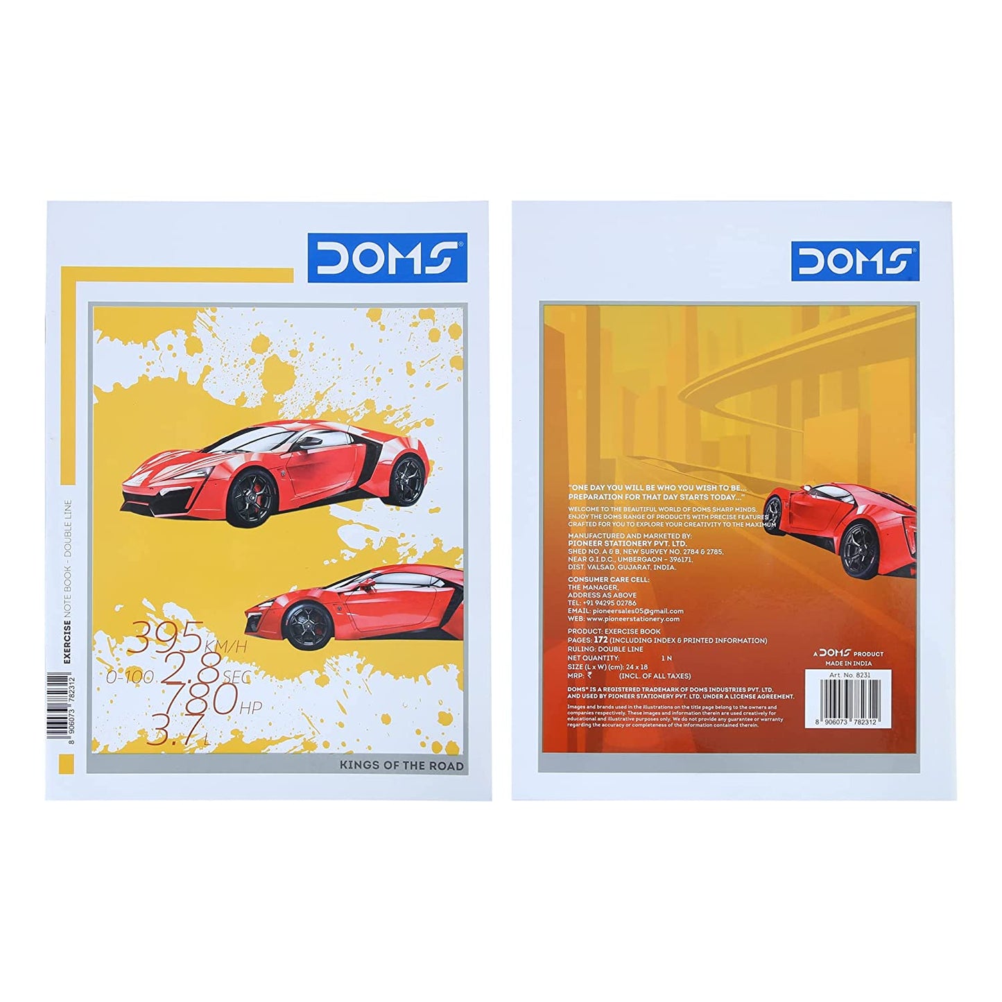 Doms Kings Of The Road Series Notebook | Double Line | 57Gsm | 172 Pages | 18 X 24 Cm | Pack Of 1 | For School- College And Office Use