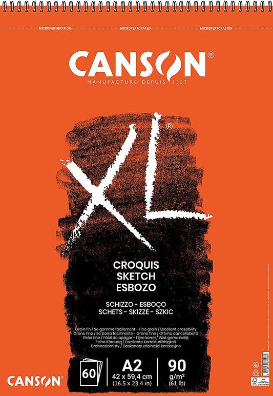 Canson XL Croquis 90 GSM Fine Grain A2 Paper Spiral Pad(Ivory, 60 Sheets)