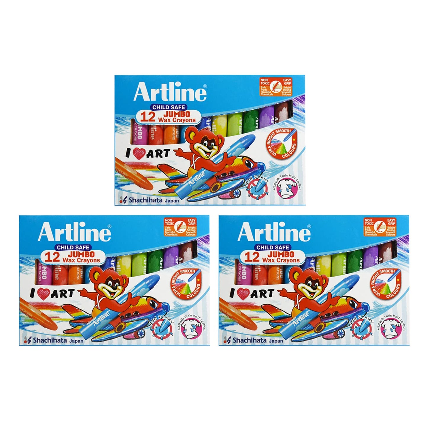 Artline Non-Toxic Junior Jumbo 12 Shades Wax Crayons
