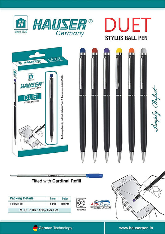 Hauser Duet Stylus Metal Body Ball Pen - Blue Ink