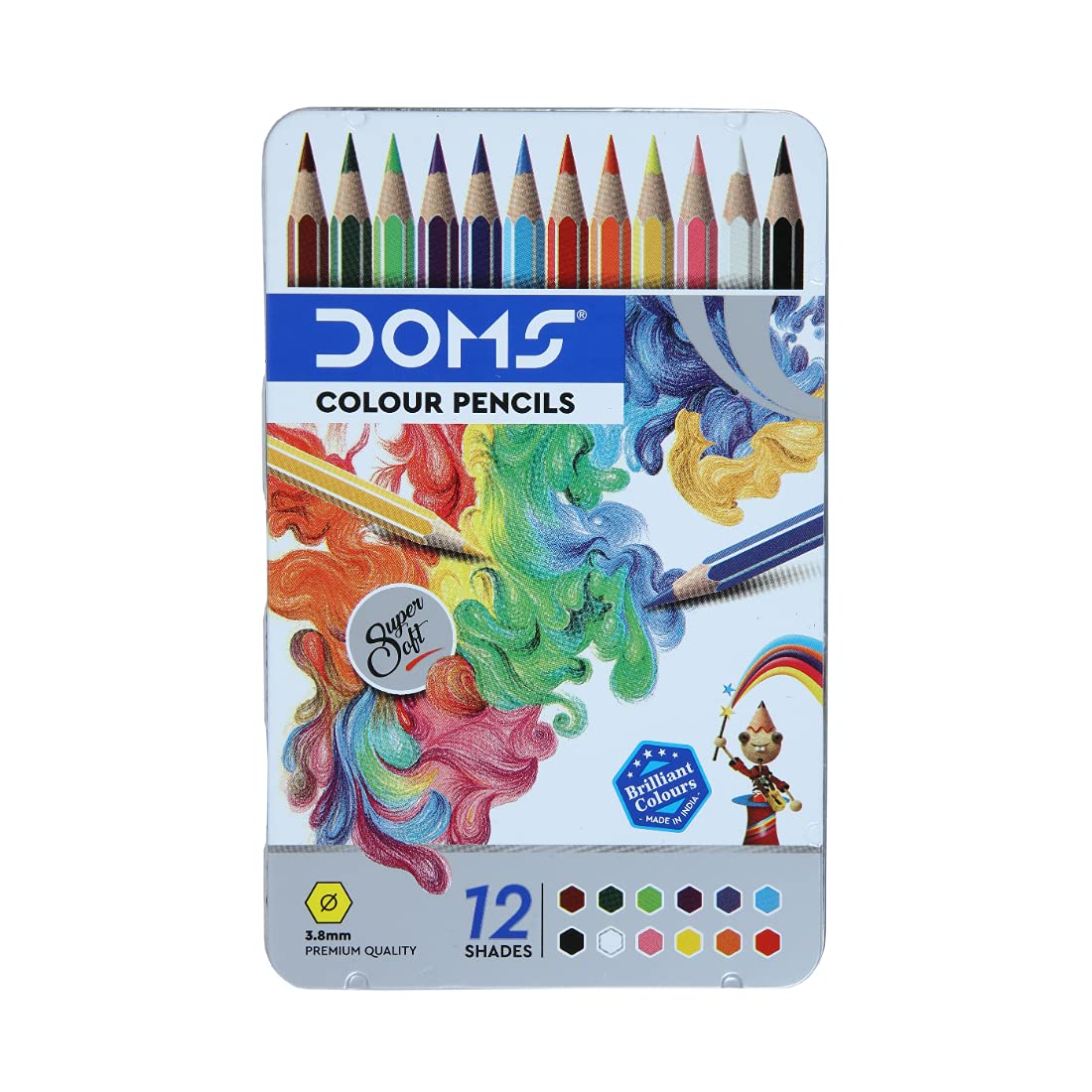 Doms 12 Shades Super Soft Color Pencils Flat Tin Box | Smooth Color Application | For Blending & Experimenting Different Art Strokes | Non-Toxic & Safe For Childrens | Pack of 1
