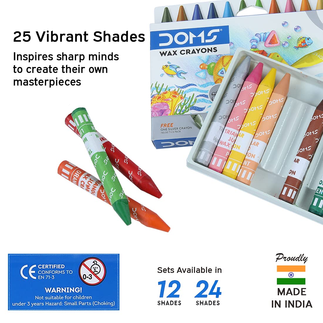 Doms Tri-Jumbo Wax Crayons 12+1 Shades - Multicolor