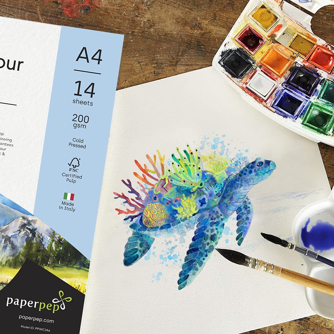 Paper Pep Artists' Watercolour Paper 200Gsm Cold Pressed A4 Pack Of 14