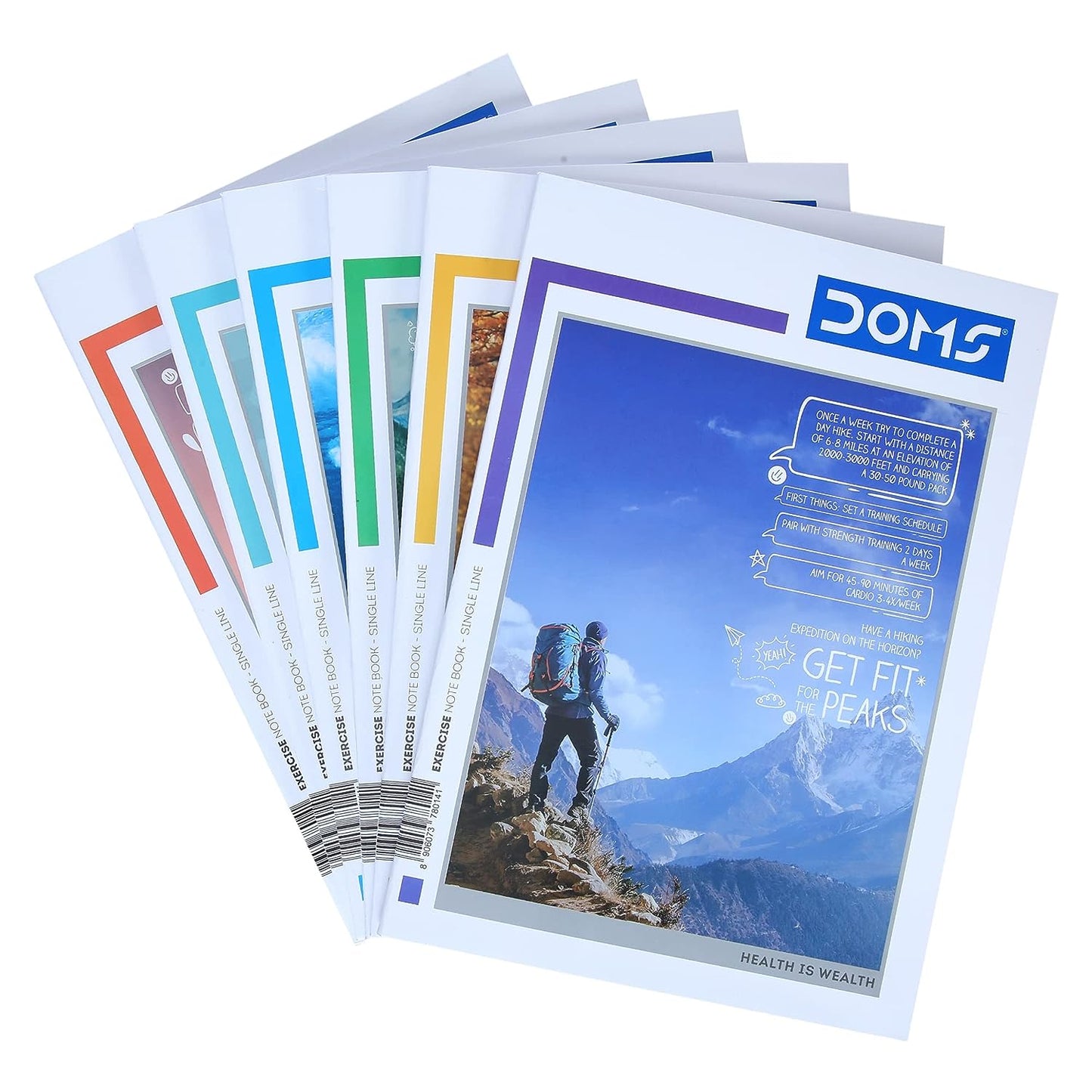 Doms Health Is Wealth Series Notebook | A4 | Single Line | 57GSM | 172 Pages | 21 x 29.7 cm | Pack of 3