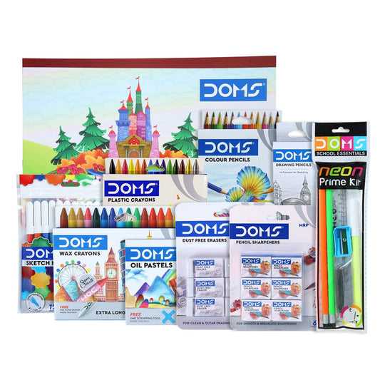 Doms Colouring Smart Kit Mega Gift Pack | Colouring Set for Kids | Best for School, College & Office | 20 Assorted Items | Colour Pencil, Wax Crayons, Sketch Pen, Drawing Book Stationery