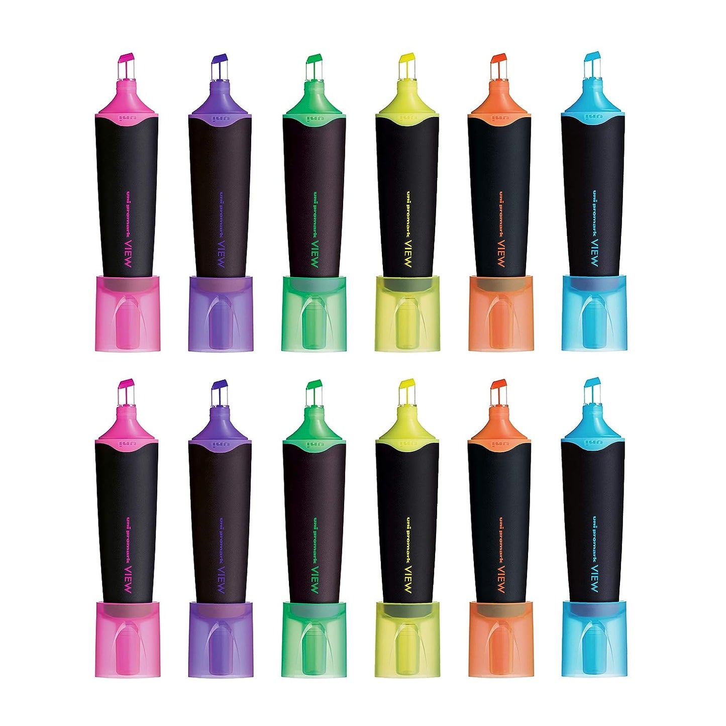 Uniball USP200 Promarkview Highlighter (Assorted Color, Pack Of 12) Orange,Blue,Green,Violet,Pink & Yellow, medium, UNHL200CS12