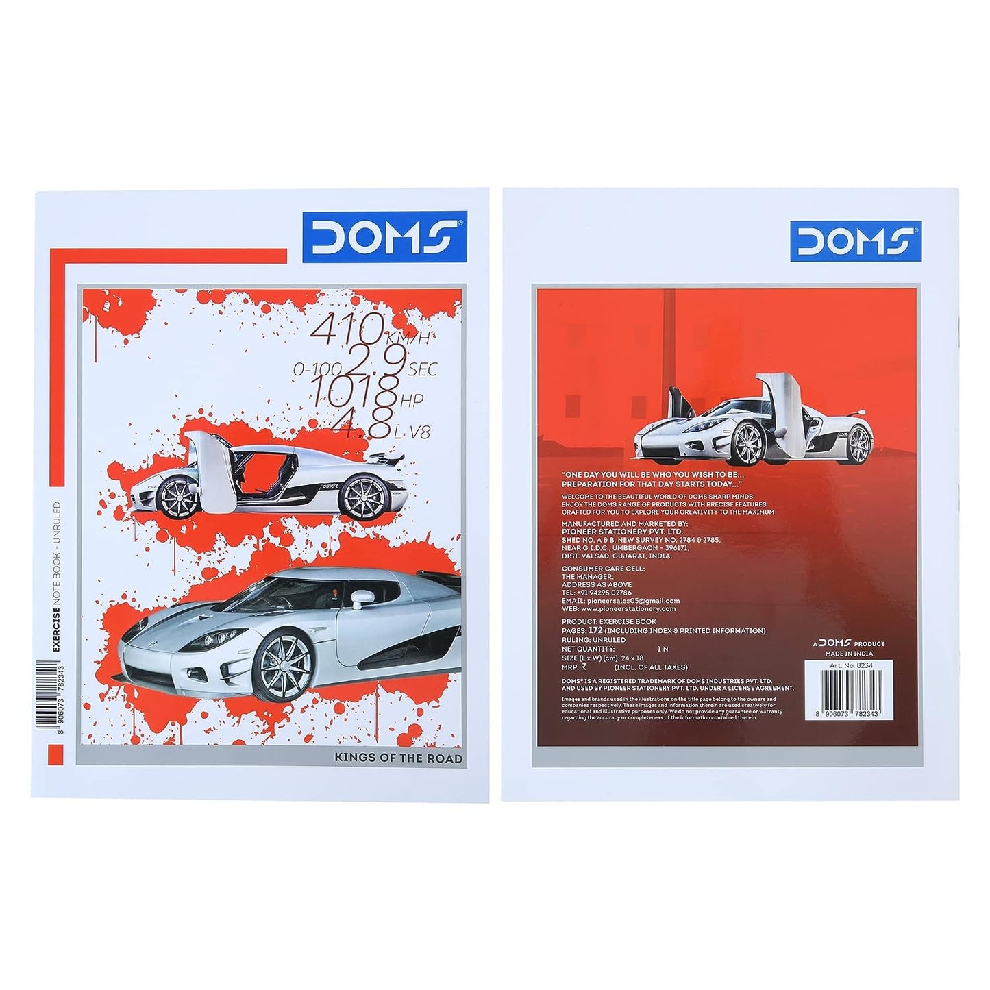 Doms Kings Of The Road Series Notebook | Unruled | 57GSM | 172 Pages | 18 x 24 cm | Pack of 6