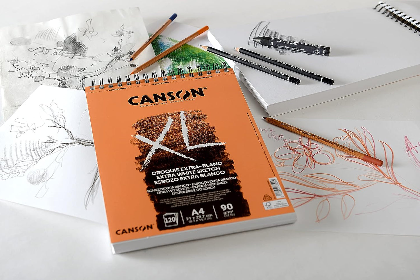 Canson XL Extra-Blanc 90 GSM Fine Grain A4 Paper Spiral Pad(Pure White, 120 Sheets)