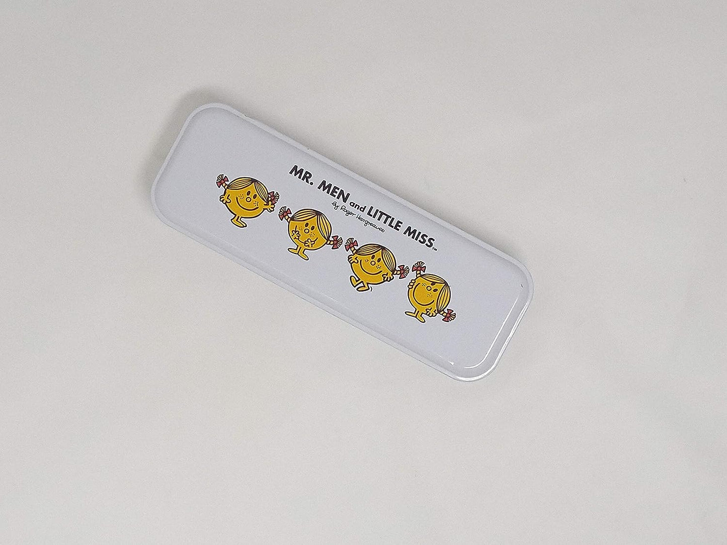 Ondesk Essentials Tin Mr. Men & Little Miss Pencil Pouch | Large Pencil Pen Case with Zipper Closure | Student School Supplies | Office Stationery Pen Storage Bag | White, Pack of 1