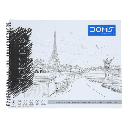DOMS Wiro Binding Notebook | Sketch Pad | Plain | 110GSM | 50 Pages | 27.5 x 34.7 cm | Pack of 1 | for School, College and Office Use