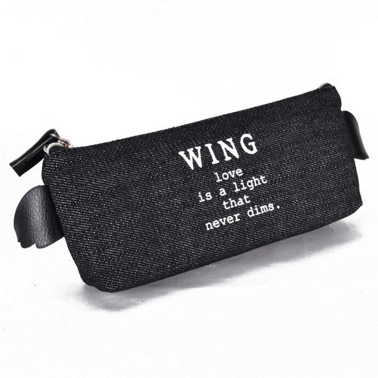 Ondesk Essentials Jeans Wing Love Pencil Pouch | Large Pencil Pen Case with Zipper Closure | Student School Supplies | Office Stationery Pen Storage Bag | Black, Pack Of 1
